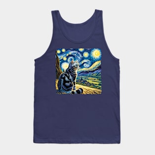 American Shorthair Starry Night Inspired - Artistic Cat Tank Top